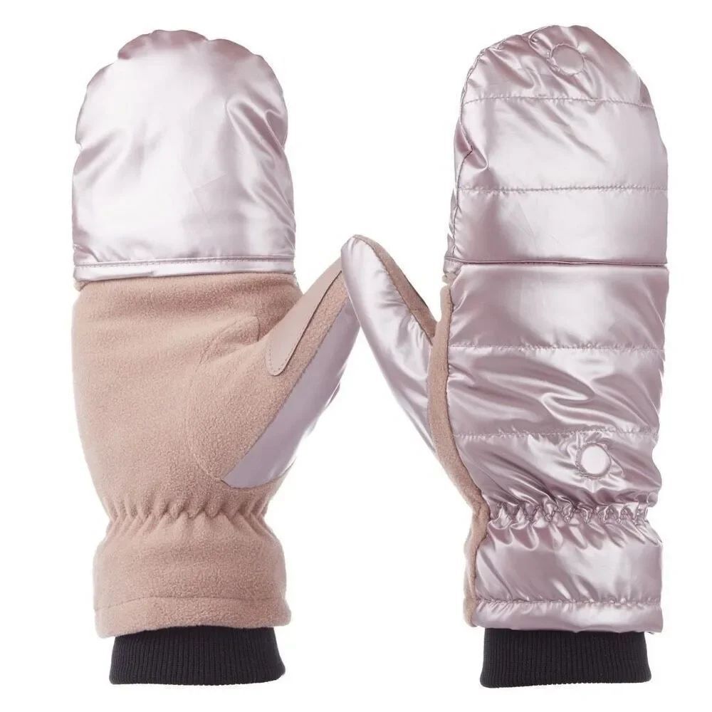 Isotoner Women’s Metallic Pink Flip-Top Mittens Warm Insulated L/XL New